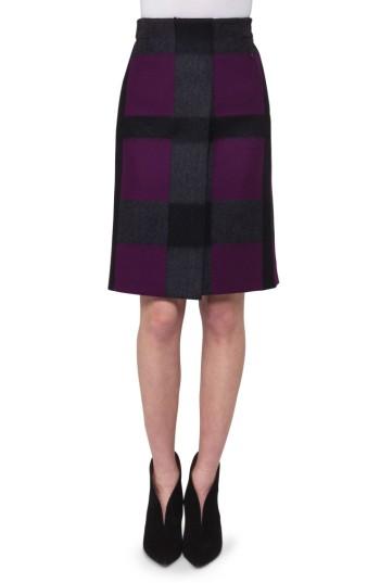 Women's Akris Plaid Double Face Wool Blend A-line Skirt