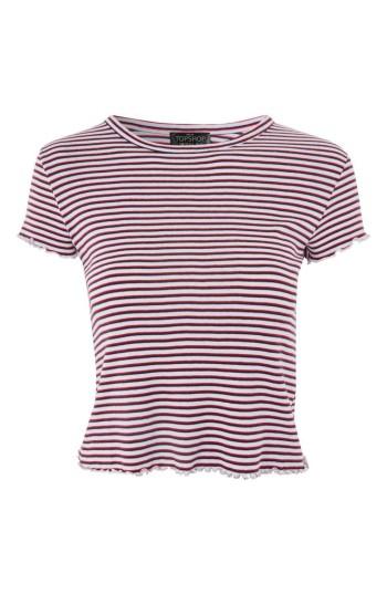 Petite Women's Topshop Stripe Lettuce Edge Tee P Us (fits Like 2-4p) - Black