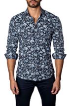 Men's Jared Lang Trim Fit Damask Floral Sport Shirt, Size - Blue