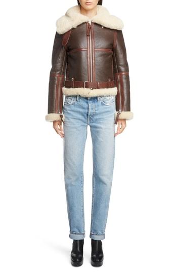 Women's Acne Studios Leather Jacket With Genuine Shearling Trim Us / 34 Eu - Brown