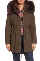 Women's Catherine Catherine Malandrino Parka With Removable Faux Fur Trim - Green