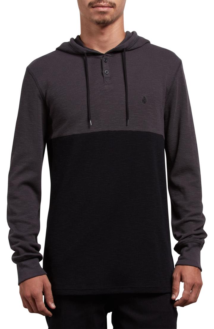 Men's Volcom Murphy Thermal Henley Hoodie - Grey