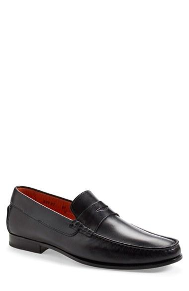 Men's Santoni 'turner' Leather Penny Loafer D - Black