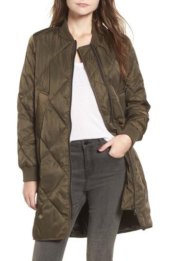 Women's Steve Madden Long Street Water Repellent Puffer Bomber Coat - Green