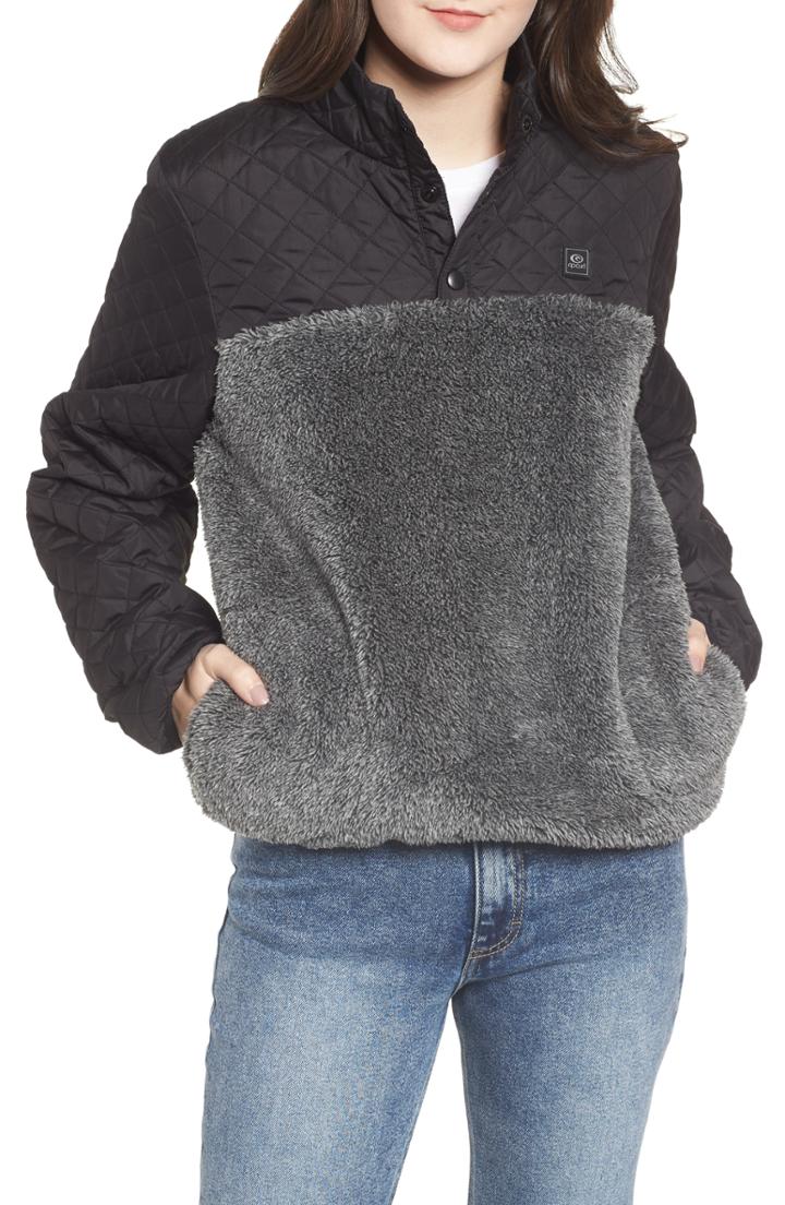 Women's Rip Curl Anti-series Cruise Quilted Yoke Fleece Pullover - Black