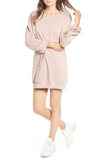 Women's Cotton Emporium Ruched Sleeve Sweatshirt Dress - Pink