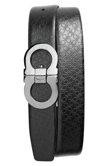 Men's Salvatore Ferragamo Double Gancio Embossed Belt - Black
