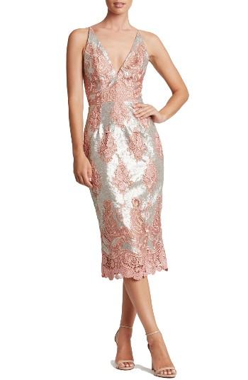 Women's Dress The Population Angela Sequin & Lace Midi Dress