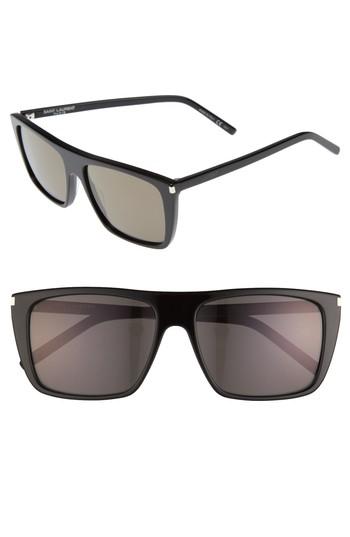 Women's Saint Laurent Avana 56mm Flat Top Sunglasses - Black