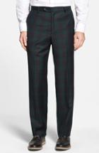 Men's Berle Flat Front Plaid Wool Trousers X 30 - Green