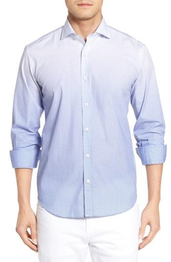 Men's Bugatchi Shaped Fit Ombre Print Sport Shirt - Blue
