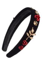 Berry Rose Embellished Velvet Headband, Size - Black