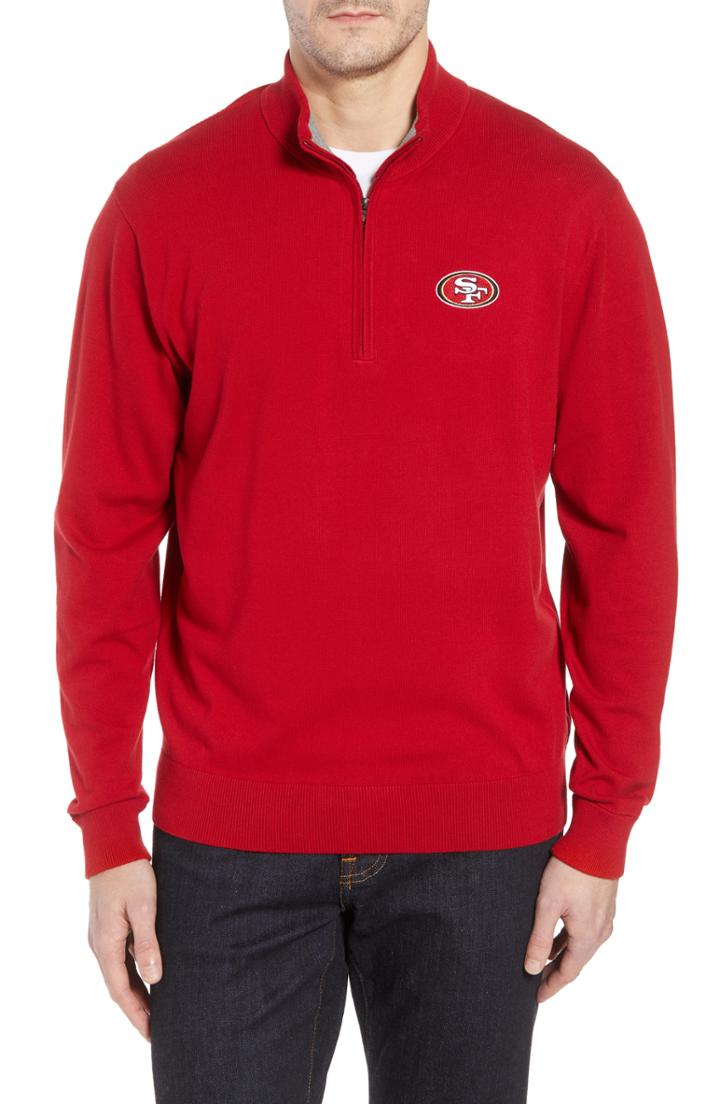Men's Cutter & Buck San Francisco 49ers - Lakemont Regular Fit Quarter Zip Sweater, Size - Red