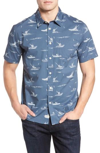 Men's Quiksilver Waterman Collection Fishboats Sport Shirt - Blue