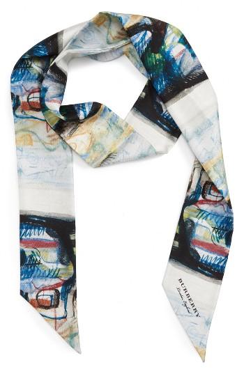 Women's Burberry Reclining Figure Bunched Print Skinny Silk Scarf