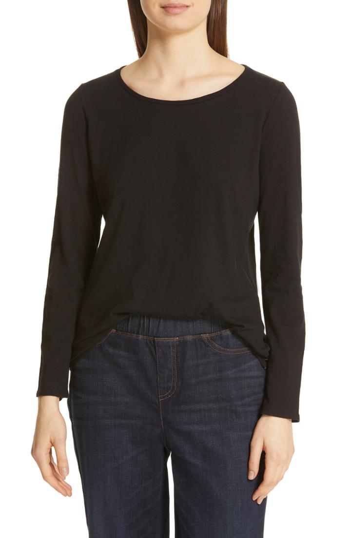 Women's Eileen Fisher Long Sleeve Organic Cotton Tee - Black