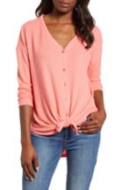 Women's Gibson Tie Front Button Cozy Top - Coral