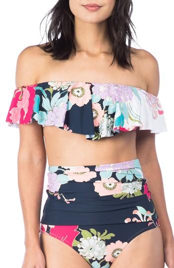 Women's Trina Turk Royal Botanical Off The Shoulder Bikini Top - Blue
