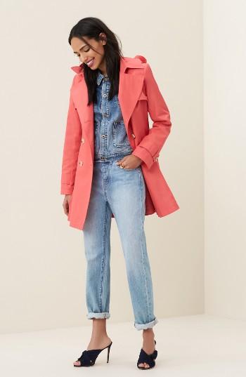 Women's Halogen Detachable Hood Trench Coat - Coral