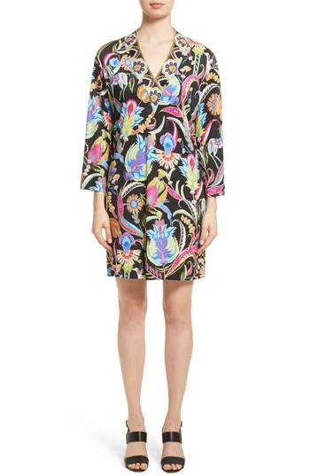 Women's Etro Floral Print Silk Shift Dress Us / 38 It - Black