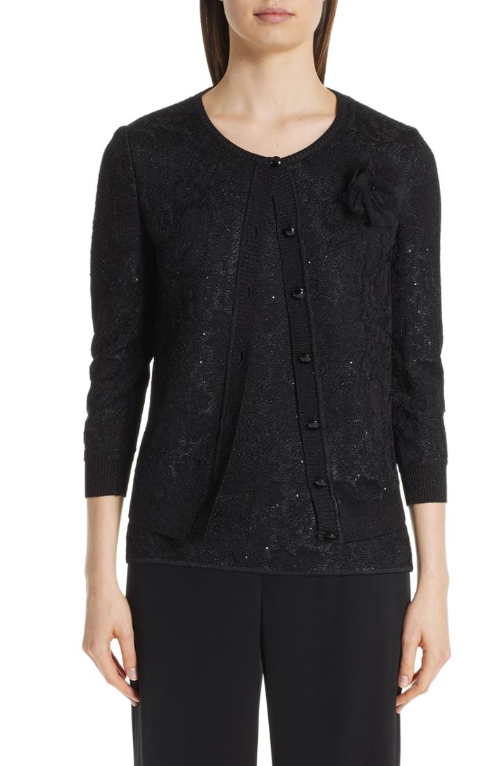 Women's St. John Collection Stellar Gaze Jacquard Cardigan - Black