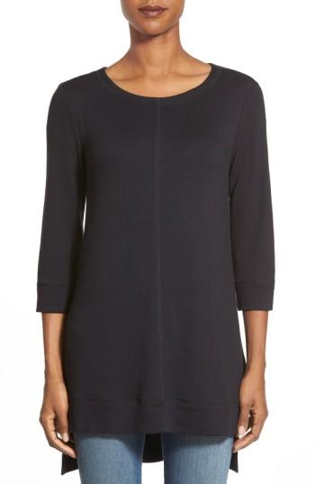Petite Women's Caslon Three Quarter Sleeve Side Slit Tunic, Size P - Black