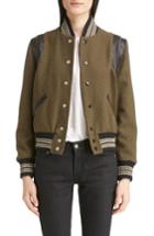 Women's Saint Laurent Leather Trim Classic Teddy Jacket Us / 36 Fr - Green