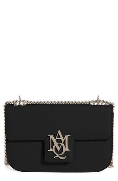 Alexander Mcqueen 'medium Insignia Chain' Calfskin Leather Satchel - Black