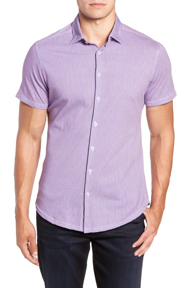 Men's Stone Rose Regular Fit Geometric Print Knit Sport Shirt, Size - Pink