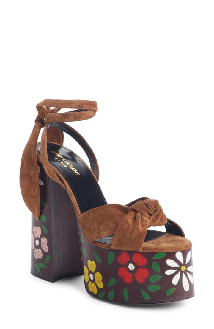 Women's Saint Laurent Paige Floral Platform Sandal Us / 36eu - Brown