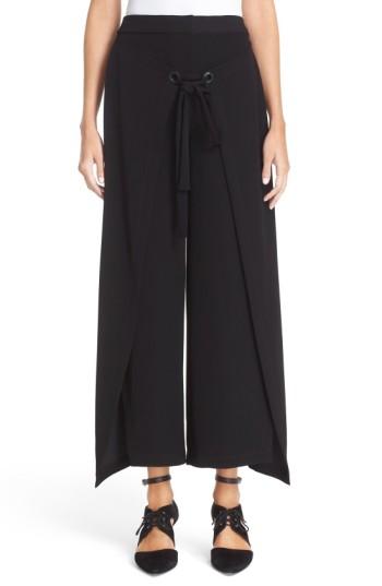 Women's Yigal Azrouel 'giorgio' Wrap Front Wide Leg Pants - Black
