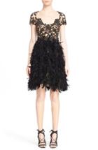 Women's Marchesa Embroidered Illusion & Feather Cocktail Dress
