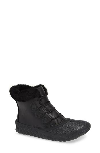 Women's Sorel Out N About Plus Lux Waterproof Boot With Genuine Shearling Trim M - Black