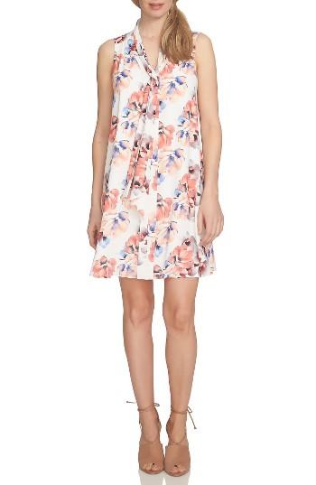 Women's Cece Floral Tie Neck Swing Dress - White