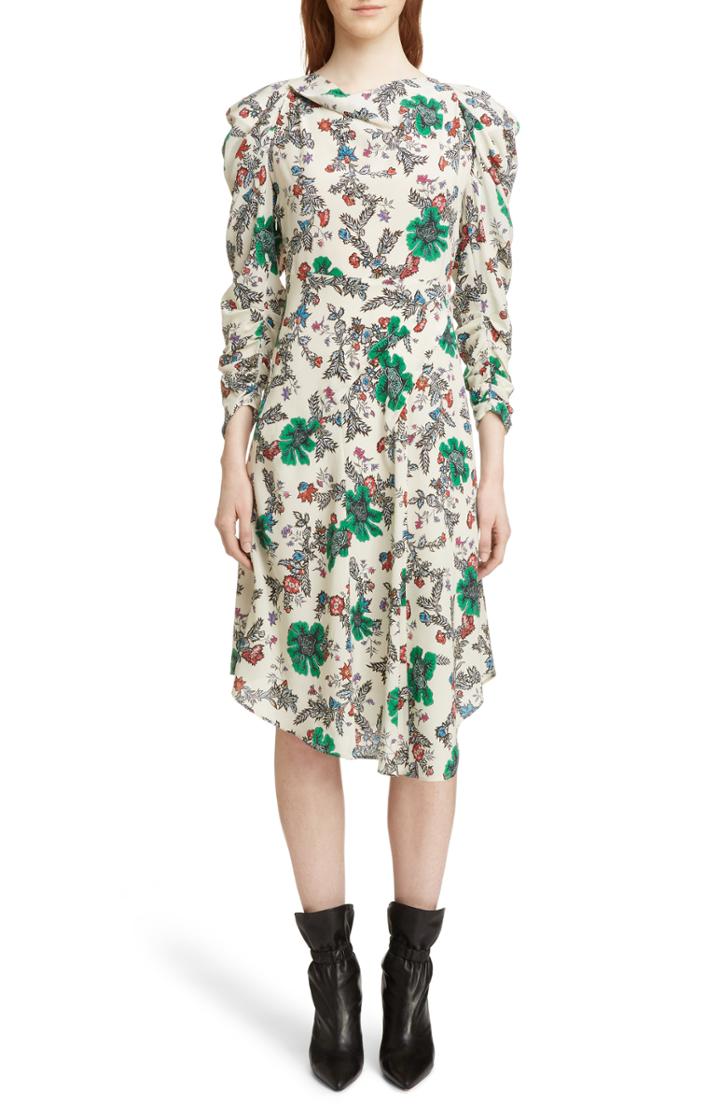 Women's Isabel Marant Carley Ruched Sleeve Silk Blend Dress Us / 36 Fr - Ivory