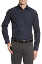 Men's Luciano Barbera Trim Fit Mini Check Sport Shirt, Size - Blue