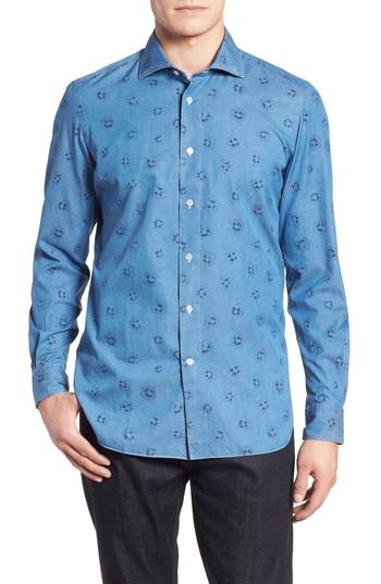 Men's Luciano Barbera Trim Fit Floral Sport Shirt - Blue