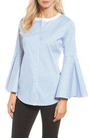Women's Vince Camuto Bell Sleeve Stripe Poplin Shirt - Blue