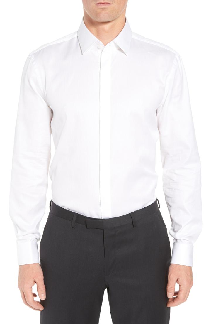 Men's Boss Myron Sharp Fit Tuxedo Shirt .5 R - White
