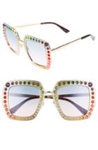 Women's Gucci 52mm Square Sunglasses - Gold/ Blue