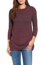 Women's Caslon Stripe Panel Sweater, Size - Burgundy