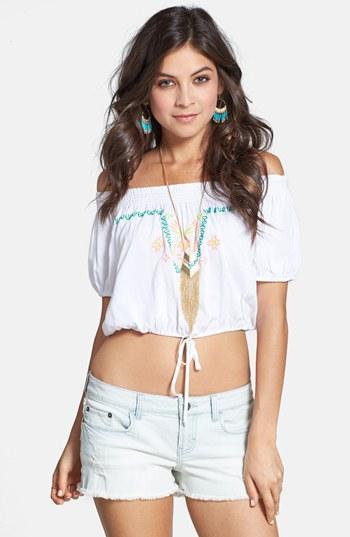 Love Squared Embroidered Peasant Top (juniors) White