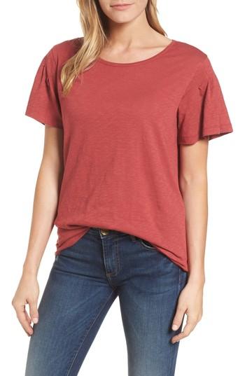 Women's Caslon Pleat Sleeve Cotton Tee - Red