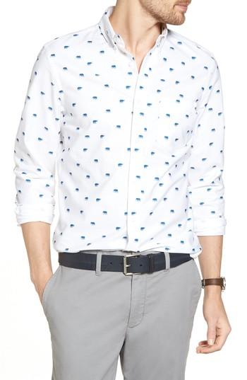 Men's 1901 Elephant Jacquard Trim Fit Sport Shirt - White