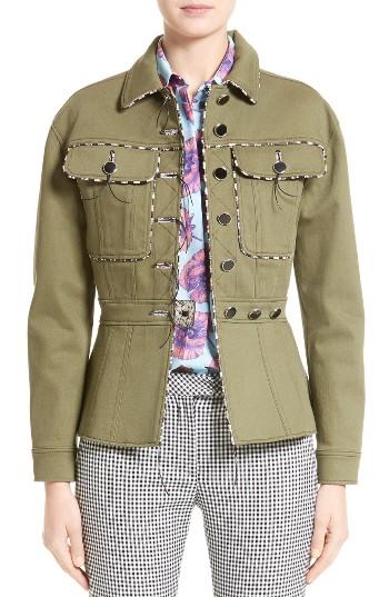 Women's Altuzarra Feday Gabardine Military Jacket With Python Print Piping