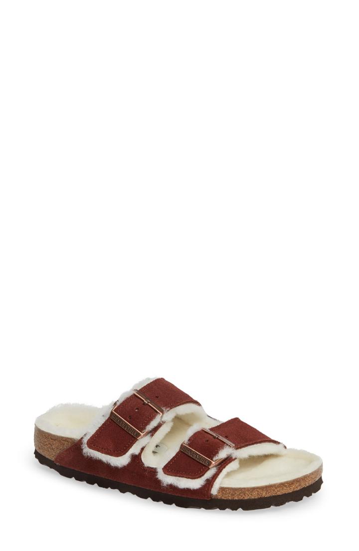 Women's Birkenstock 'arizona' Genuine Shearling Lined Sandal -7.5us / 38eu B - Burgundy