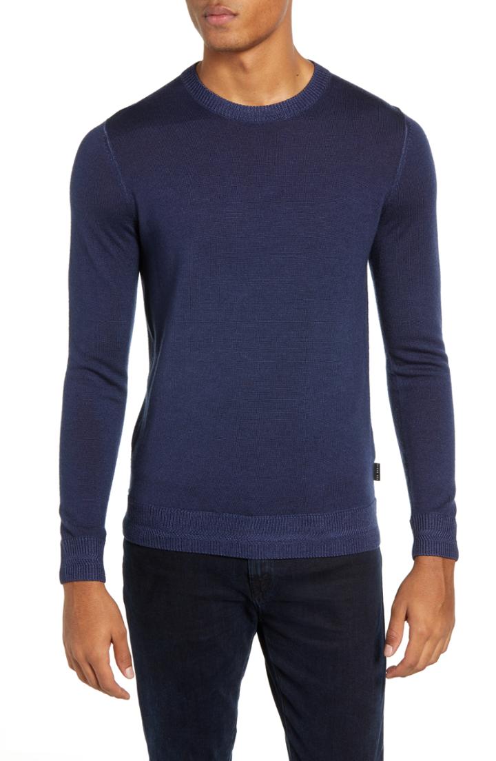 Men's Ted Baker London Trim Fit Newab Garment Dyed Wool Sweater (s) - Blue