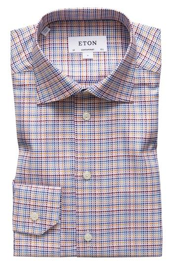 Men's Eton Contemporary Fit Houndstooth Dress Shirt - Red