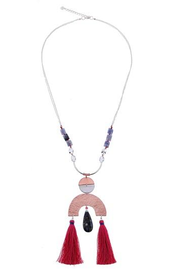 Women's Nakamol Design Double Tassel Agate Pendant Necklace