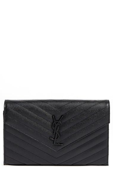 Women's Saint Laurent Monogram Quilted Leather Wallet On A Chain -
